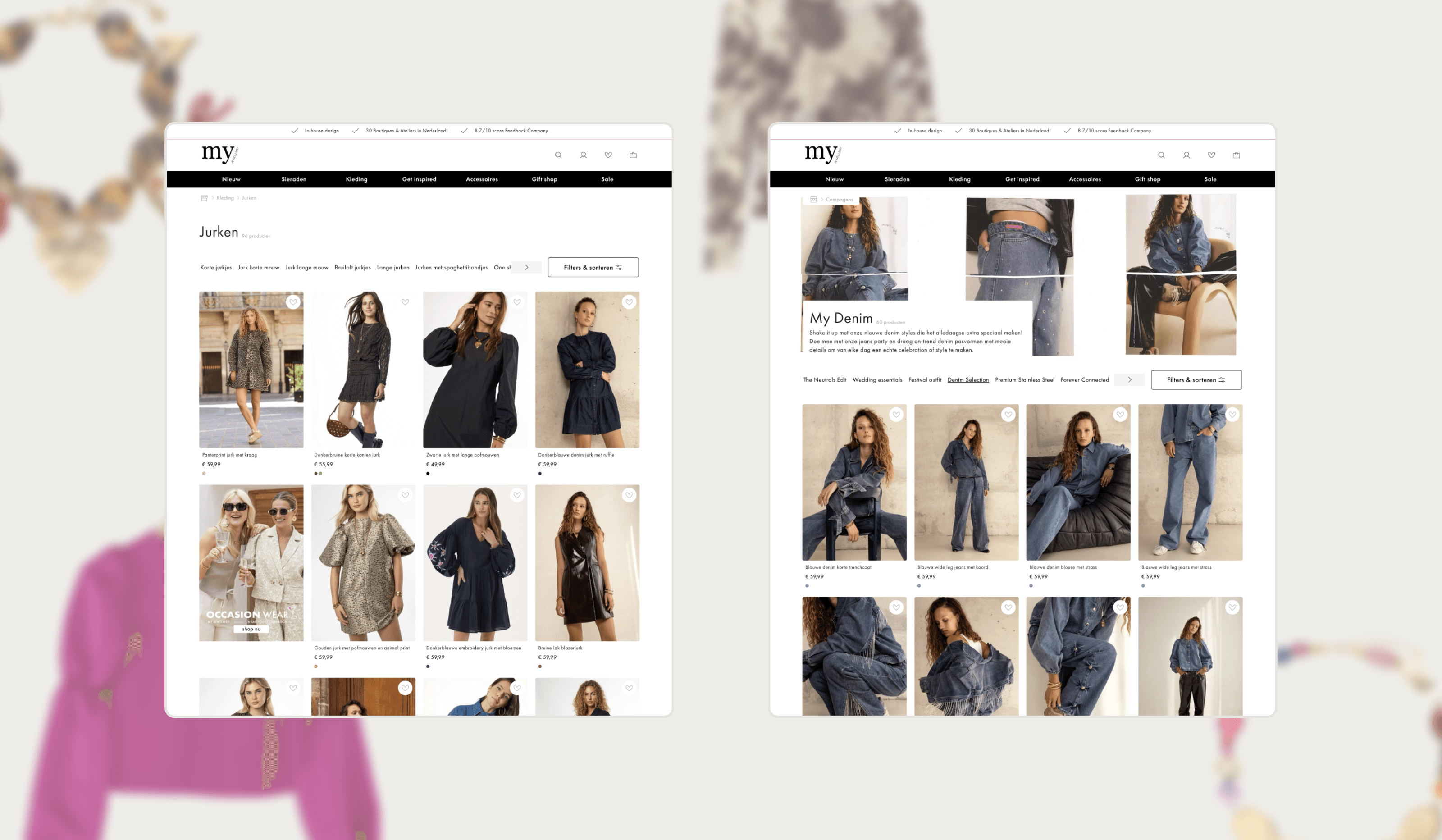 Mockup of the online webshop of Myjewellery